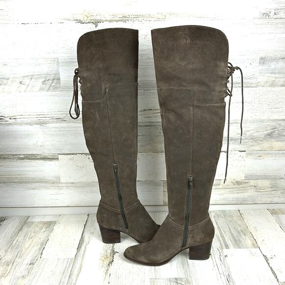 Aldo Womens 7 Gray Suede Leather Over The Knee Lace Back Zip Heeled Boots - Picture 10 of 12